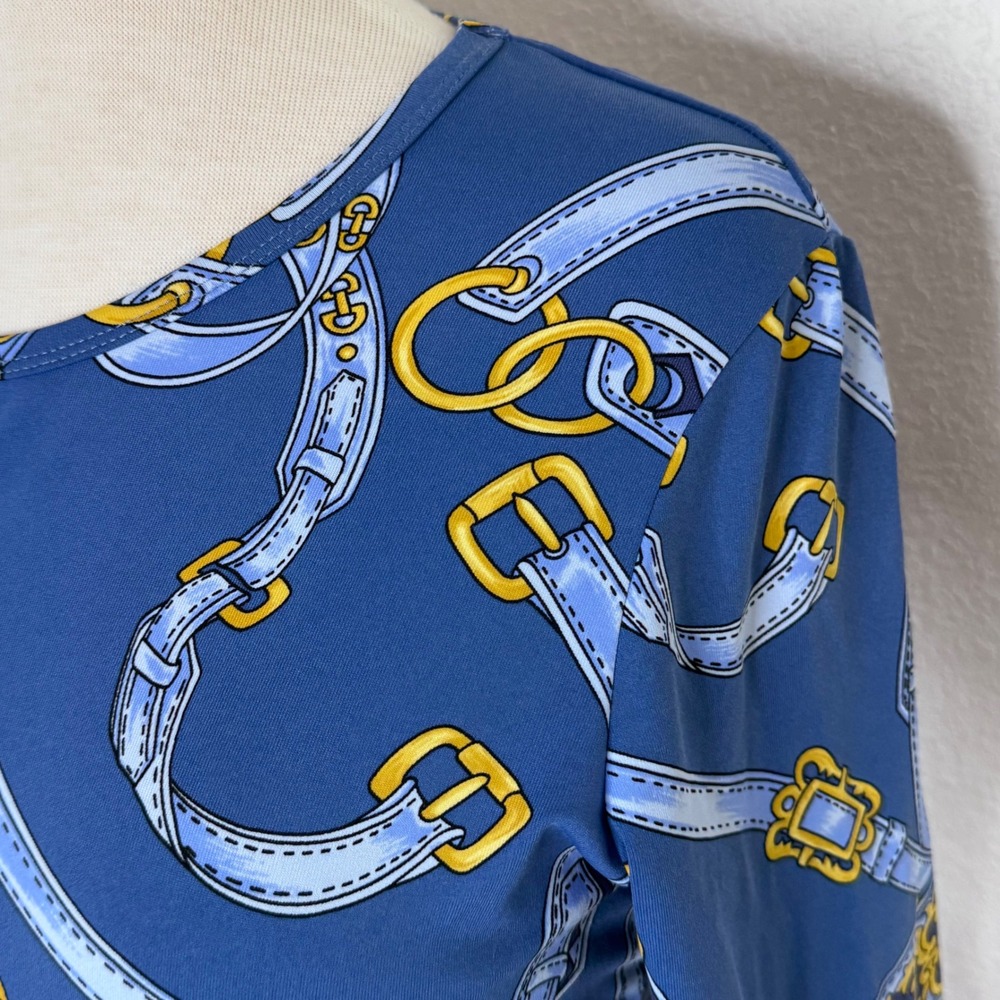 J. McLaughlin Womens‎ Blue Print 3/4 Sleeve Top Size S Chain Equestrian - Picture 6 of 11
